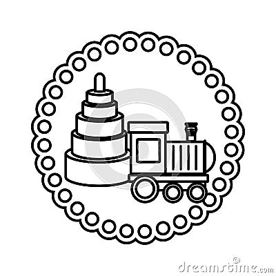 Monochrome contour round shape with kids toys Vector Illustration