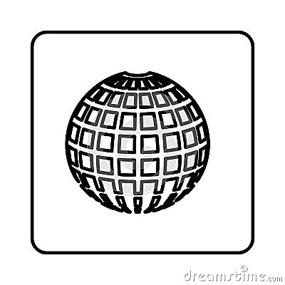 monochrome contour square with globe earth icon Cartoon Illustration