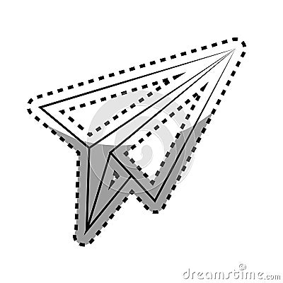 Monochrome contour sticker with paper airplane Vector Illustration