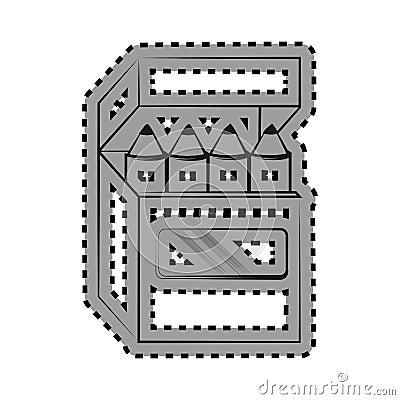 Monochrome contour sticker with pencils box Vector Illustration