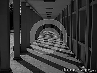 Monochrome corridor and columns perspective view Editorial Stock Photo