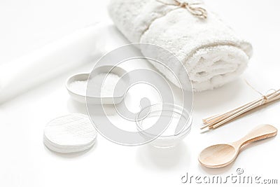 Monochrome cosmetic set in SPA concept on white background Stock Photo