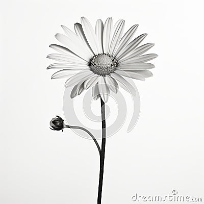 Monochrome Daisy: Hyperrealistic Still Life With Minimalistic Design Stock Photo