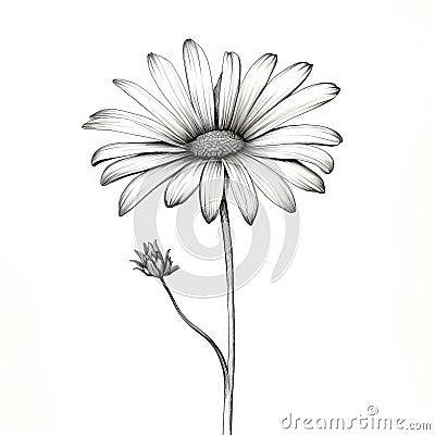 Monochrome Daisy With Long Stem - Simple Linear Design Stock Photo