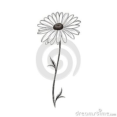 Monochrome Daisy With Long Stem - Simple Linear Design Stock Photo