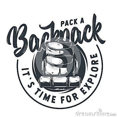 Emblem of a backpack for camping and travel Vector Illustration