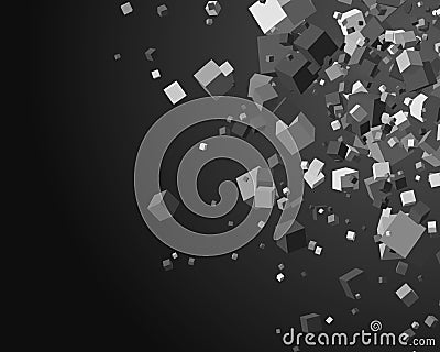 Monochrome falling cubes square brick geometric dark gray realistic background template vector Vector Illustration