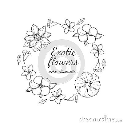 Monochrome Floral Decorative Round Wreath Concept Vector Illustration