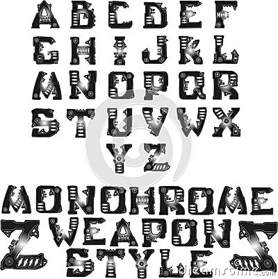 Monochrome font in weapon style Vector Illustration