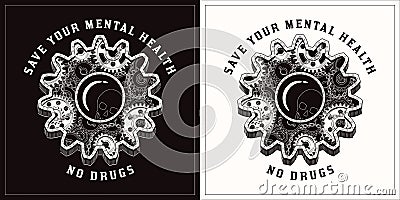 Monochrome gear label in vintage style with gears Vector Illustration