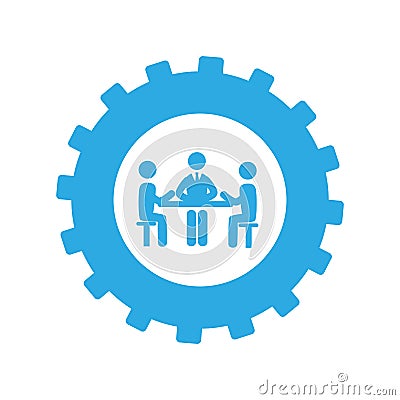 Monochrome gear with people meeting Vector Illustration