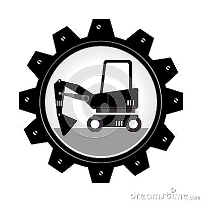 Monochrome gear wheel with forklift truck with forks Vector Illustration