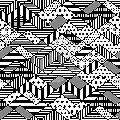 Monochrome geometric patchwork pattern Vector Illustration