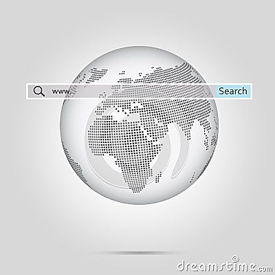 Monochrome Globe With Halftone Dotted World Map. Vector Illustration