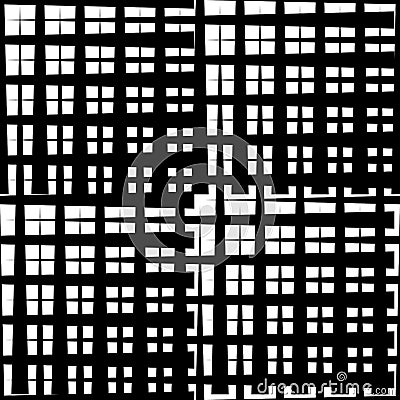 Monochrome grid / mesh with irregular lines. Repeatable geometric pattern. (Seamless) Vector Illustration