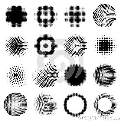 Monochrome Halftone Effects Circles Set Vector Illustration