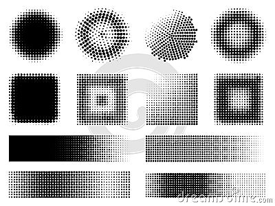 Monochrome Halftone Effects Design Elements Set Vector Illustration