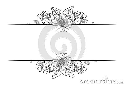 Monochrome Hand draw flower foliage blossom border ornament decorative Vector Illustration