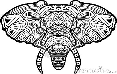 Monochrome hand-drawn ink drawing. Painted elephant on white background. Vector Illustration