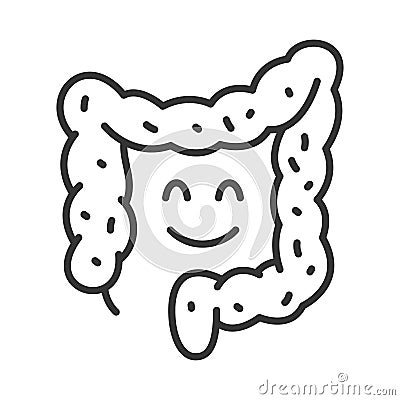 Monochrome healthy intestinal flora line icon vector illustration colon with funny smiling face Vector Illustration