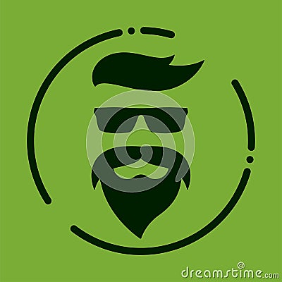 Monochrome hipster with beard, glasses, haircut, mustaches. Silh Vector Illustration