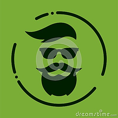 Monochrome hipster with beard, glasses, haircut, mustaches. Silh Vector Illustration