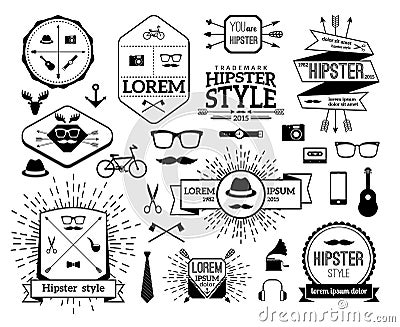 Monochrome hipster modern line logo set Vector Illustration