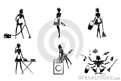 Monochrome Housekeeping Set Vector Illustration