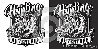 Monochrome hunting vintage label Vector Illustration