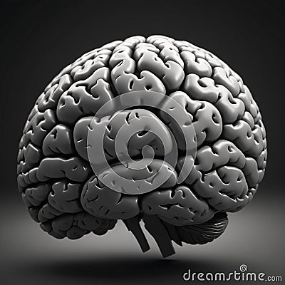 Monochrome Hyperrealistic 3D Brain Render in Unreal Engine Stock Photo