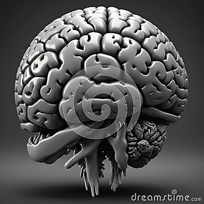 Monochrome Hyperrealistic 3D Brain Render in Unreal Engine Stock Photo