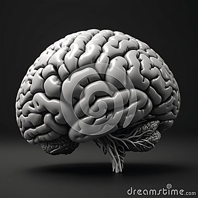 Monochrome Hyperrealistic 3D Brain Render in Unreal Engine Stock Photo