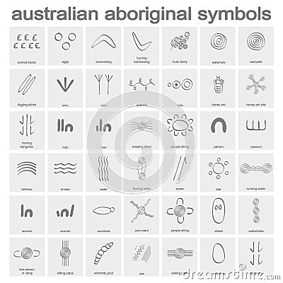 Monochrome icon set with australian aboriginal symbols Vector Illustration