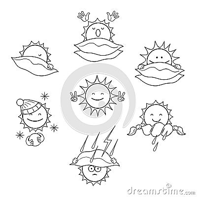 Monochrome icons with the image of the sun in different weather Stock Photo