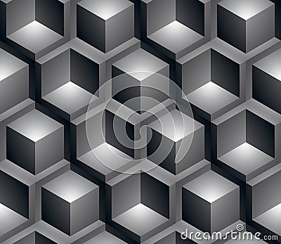 Monochrome illusive abstract geometric seamless pattern, 3d Vector Illustration