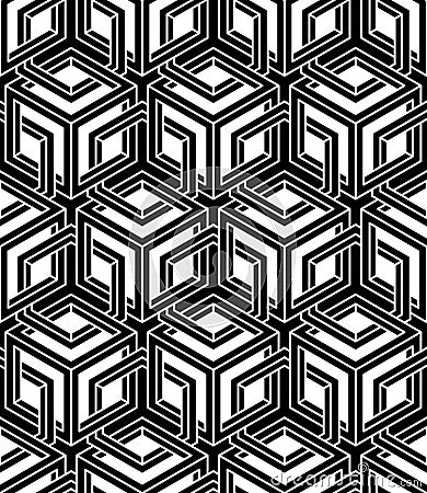 Monochrome illusory abstract geometric seamless pattern with 3d Vector Illustration