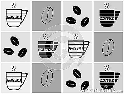 Coffee symbols on monochrome squares Cartoon Illustration