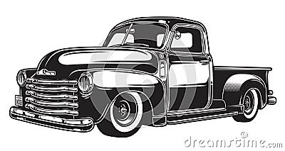 Monochrome illustration of retro style truck Vector Illustration