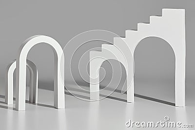 White arches and stairs with arched openings on gray background Cartoon Illustration