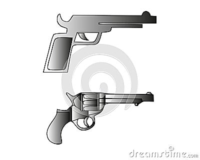 Monochrome illustrations of retro weapons. Revolvers vintage guns. Vector pictures set. Revolver gun and weapon monochrome black Vector Illustration