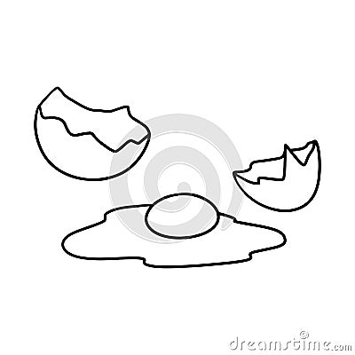 Monochrome image, Broken egg, eggshell, egg glaze, vector cartoon Vector Illustration