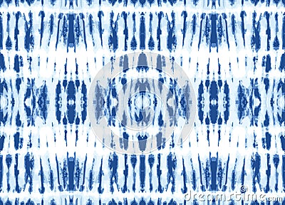 Monochrome Indigo Bright Tie-Dye Shibori Mirrored Vertical Stripes on White Background Vector Seamless Pattern Vector Illustration