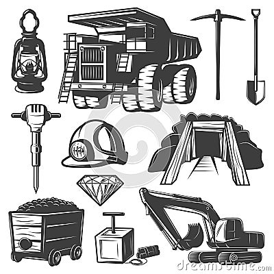 Mining Industry Elements Set Vector Illustration