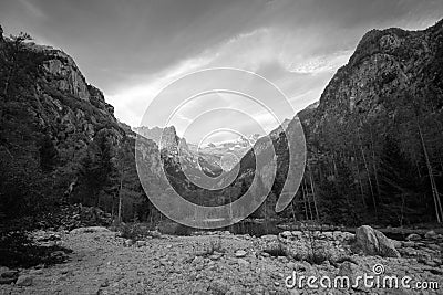 Val Masino black and white mountain landscape Stock Photo