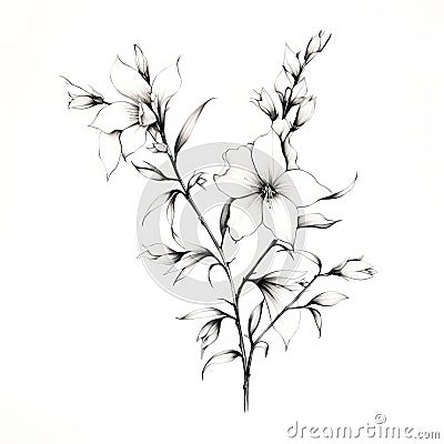 Monochrome Lilies Drawing With Tattoo-inspired Details Stock Photo