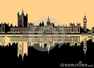 Illustration of Houses of Parliament in London Cartoon Illustration