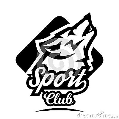 Monochrome logo, emblem, howling wolf Vector Illustration