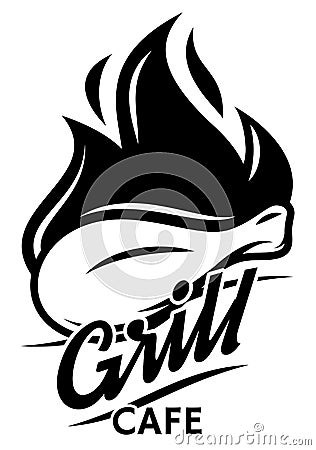 Monochrome logo template with chicken and fire Vector Illustration