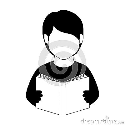 Monochrome man half body with book Vector Illustration