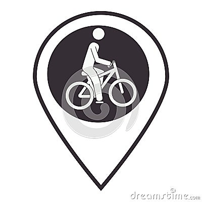 Monochrome map pointer with man in bike Vector Illustration